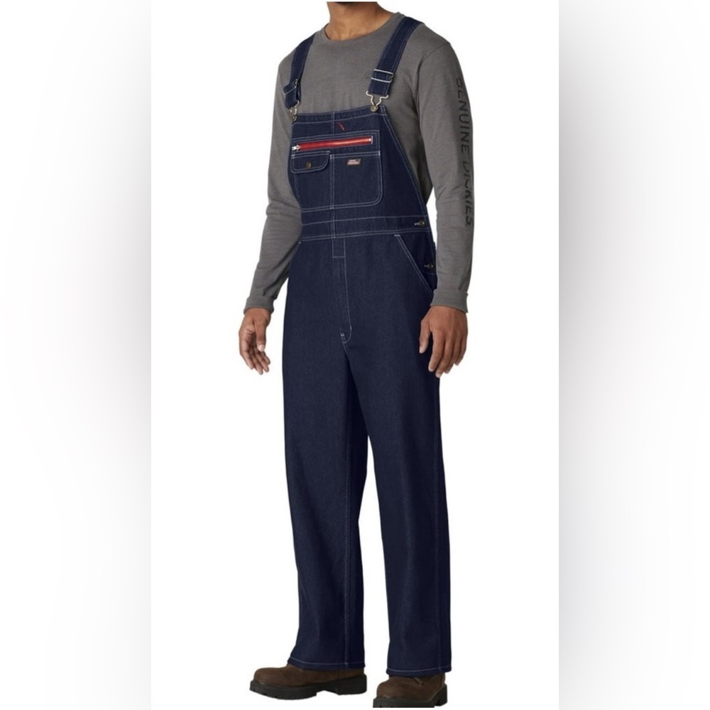 Dickies Men's Navy Blue Relaxed Fit Denim Overalls